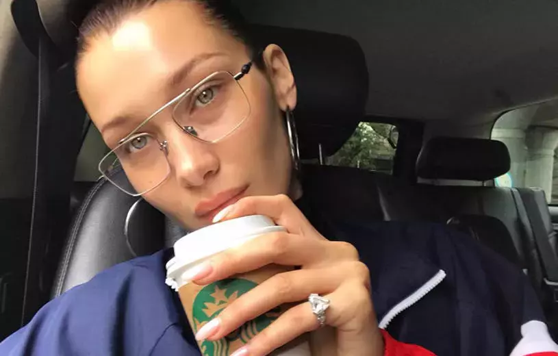 Square Metal Eyeglass Frames On Bella Hadid